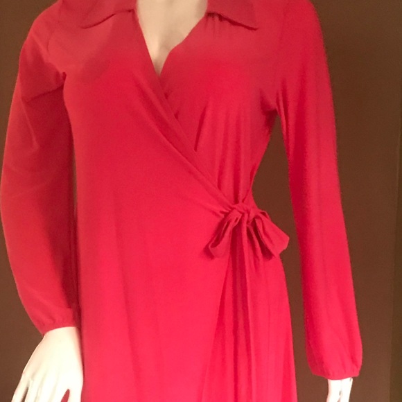 Women's Long-Sleeve Full Wrap Dress in Coral - Picture 3 of 8